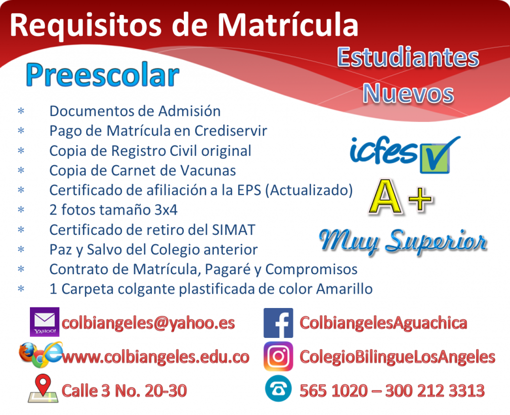 Requisitos de Matrícula para Estudiantes Nuevos Preescolar